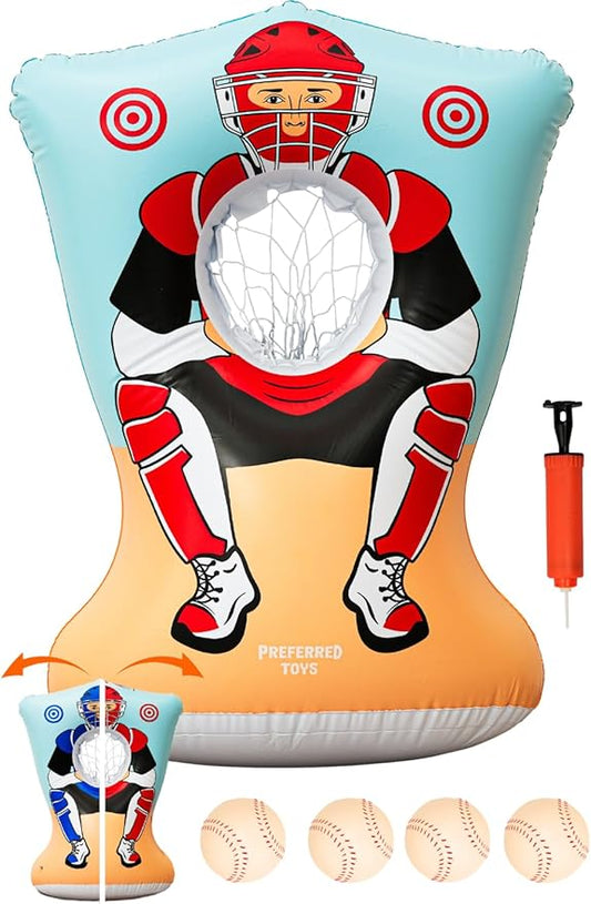 Inflatable Baseball Pitching Target for Kids, Double-Sided Outdoor & Indoor Baseball Training Toss Game, Includes 4 Balls, Air Pump, & Patch Kit