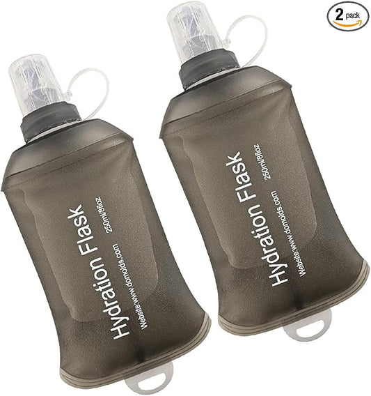 WILDREEDS 250ml Soft Flask, TPU Collapsible Soft Water Bottle for Hydration Pack, Running Vest, Folding Water Bottle for Hiking Cycling Climbing-2Pcs, Grey
