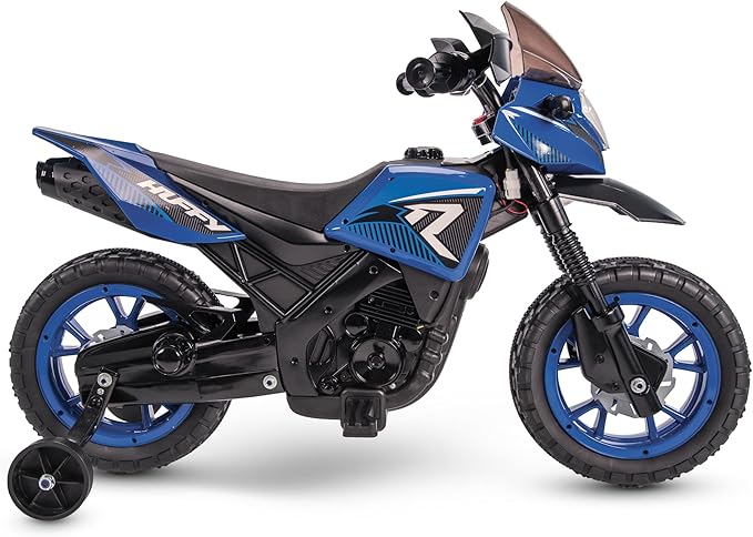 Huffy Ride On Motorcycle for Kids, Ideal for Ages 2-5 Years, 6V Rechargeable Battery, Training Wheels, Realistic Engine Sounds, Max Weight 65lbs, 2 MPH, Blue