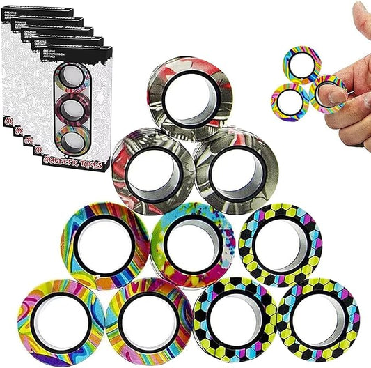 12Pcs Magnetic Rings Fidget Toys Spinner Set Christmas Party Favors,Finger Magnet Rings Endless Hours of Fun ADHD Stress Relief Fidget Spinner for Relieve Anxiety Birthday for Adults Teens Kids