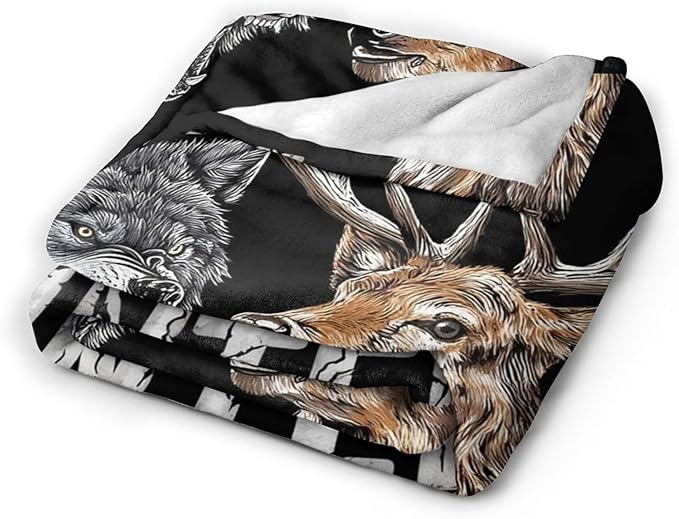 Hunting Blanket Gifts for Men Dad Wolf Deer Throw Blankets Cozy Plush Fleece Hunters Decor Flannel Fuzzy for Couch Chair Bed 80"X60"