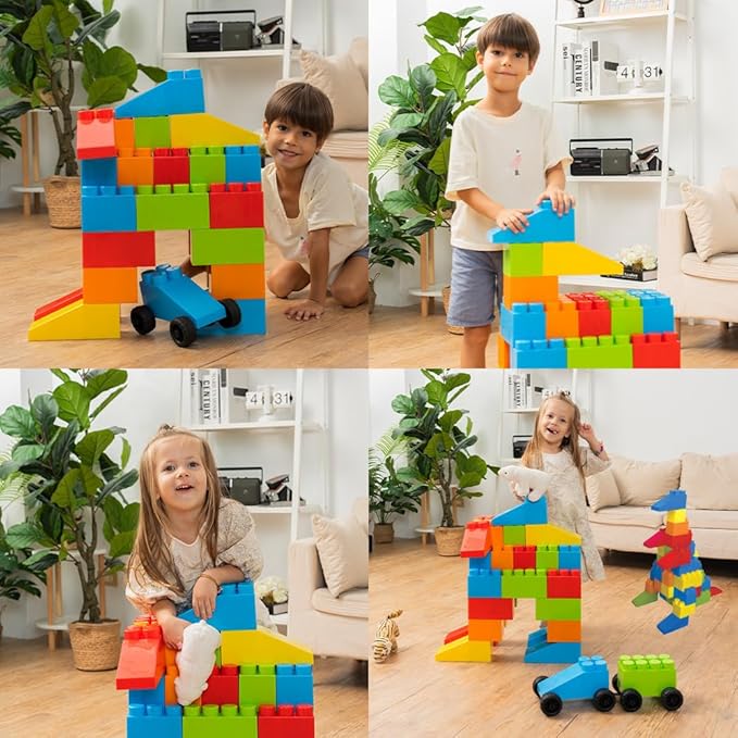 PLATPORTS 48-Piece Jumbo Big Building Blocks – Giant XL Large Plastic Blocks for Kids Ages 2–8, Indoor & Outdoor Construction Play Set