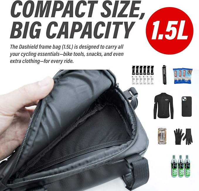 Bike Frame Bag Waterproof Bicycle Triangle Pouch, Storage Bag Strap-On, Mountain Road Bike MTB Cycling Bike Acessories, 1.5L