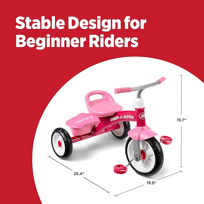 Kids Bike, Toddler Bike, Toddler Toys, Kids Toys for Ages 2-4, Radio Flyer Pink Rider Trike, for Ages 2.5-5 Years, Pink Tricycle