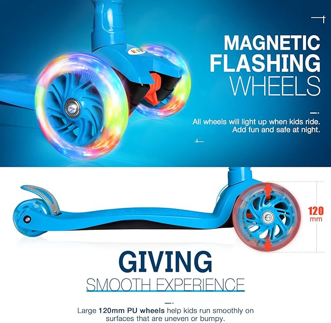 BELEEV Scooters for Kids 3 Wheel Kick Scooter for Toddlers Girls Boys, 4 Adjustable Height, Lean to Steer, Light up Wheels, Extra-Wide Deck, Easy to Assemble for Children Ages 3-12 (Rose Pink)