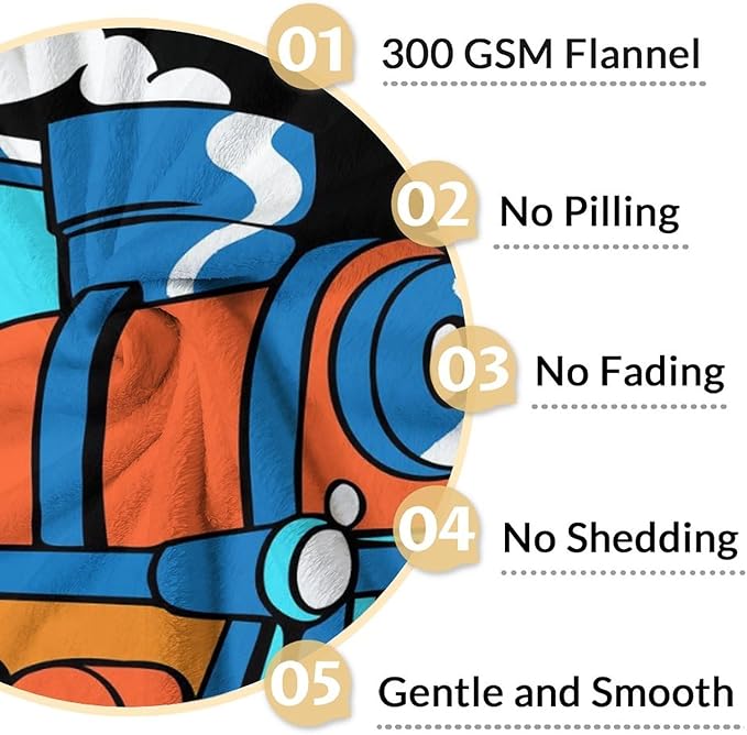 Train Gifts for Boys 6-8 - Warm Cozy Train Throw Blanket - 40"x50" Inches Crib Size Blankets for Couch - Black Vintage Throws