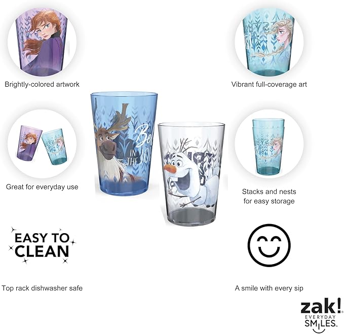 Zak Designs 14.5oz Disney Frozen 2 Nesting Tumbler Set Includes Durable Plastic Cups, Fun Drinkware is Perfect for Kids, 4pk (14.5oz, Anna & Elsa & Olaf)