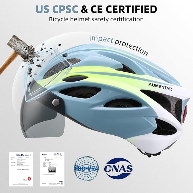 Adult Bike Helmet, Bicycle Helmet with Rear LED Light & Detachable Magnetic Goggles, CPSC/CE Certified Cycling Helmet Adjustable for Men Women Mountain & Road