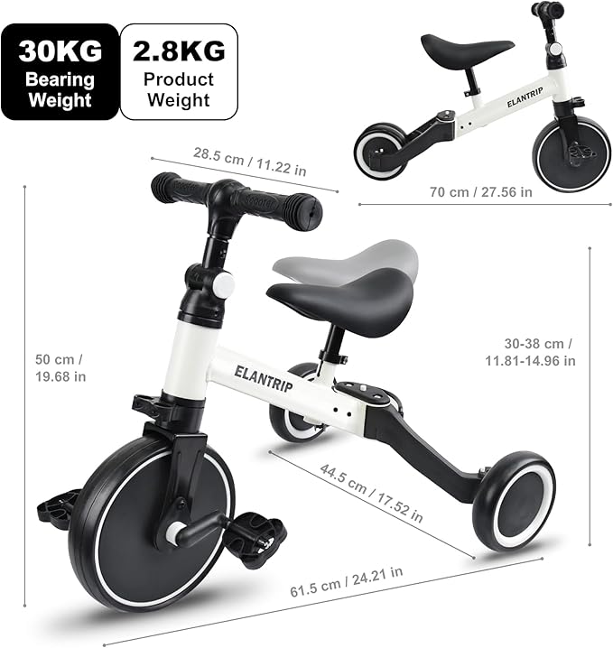 Elantrip 5 in 1 Balance Bike for 1 to 3 Years Old Kids,Toddler Tricycle Kids Trikes Tricycle, Best Toys for Boy & Girl, Balance Training,Adjustable Seat and Removable Pedal