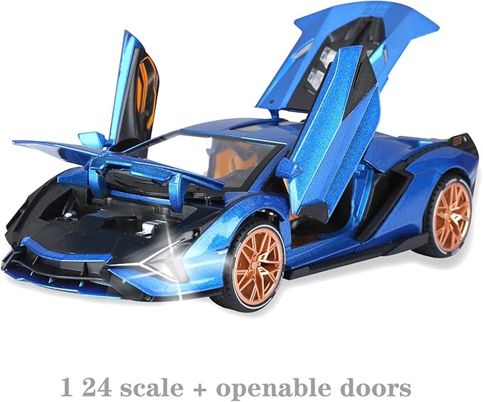 SASBSC Lamb Toy Cars for Kids Sian Model Car Fp37 Diecast Metal Cars with Light and Sound Pull Back Car Toys for 3+ Year Old Boys (Blue-1 24)