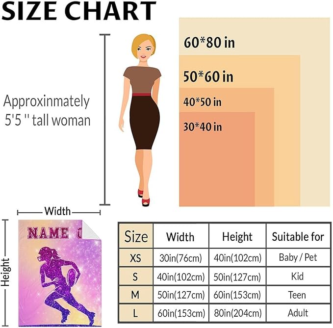 Custom Football Blanket Gifts for Girls- 30x40 Inches Sport Throw Blanket for Babies Kids- Personalized Pink Soft Fuzzy Nap Blankets for Couch Sofa Bed