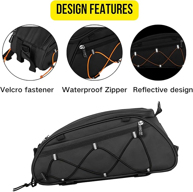 Rear Bike Rack bag,Bicycle Trunk Pannier Saddle Seat Bag Bike Accessories with shoulder strap large capacity Waterproof Reflective Bicycle Frame Bag Panniers for riding black