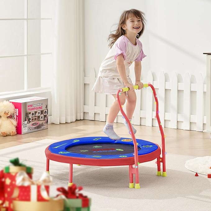 Mini Trampoline for Kids 3-6 with Super Safe Foam Handle Bar, 3ft Toddler Trampoline Indoor with No-Gap Cover for Indoor and Outdoor