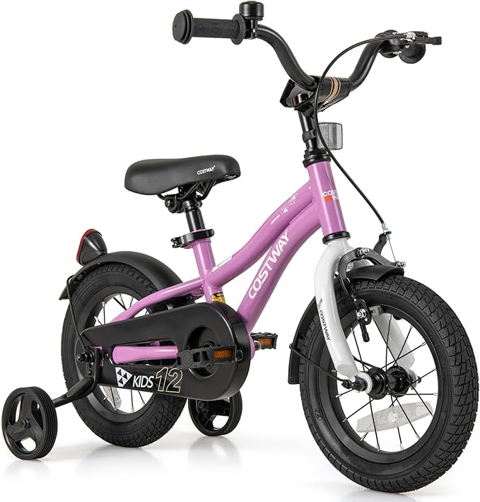 COSTWAY 12/14/16/18 Inch Kids Bike, Children Toddler Bicycle with Training Wheels, Adjustable Seat & Handlebar, Handbrake & Coaster Brake, Reflectors, Bell, Suitable for 3-8 Years Old Boys Girls