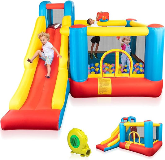JOYMOR Bounce House Inflatable Bouncing Castle Play Center w/Air Blower, Jump'n Slide Bouncer, Suitable for Toddler Baby & Little Kids