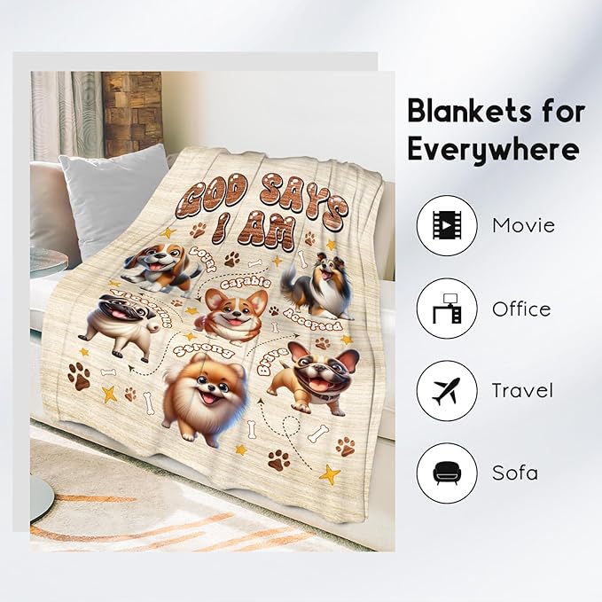 Dog Blanket for Kids, Dog Gifts for Dog Lovers Girls Boys, Dog Mom Gifts for Women Adults, Toddler Blanket with Dogs on It, Inspirational Gifts for Daughter & Son, Fleece Blankets for Bed, 60"x80"
