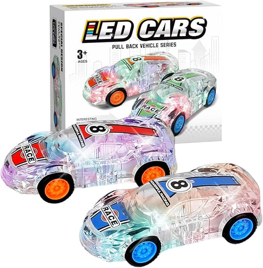 LED Light Up Pull Back Car Toys, Push and Go Race Car 2 Pack，Suitable for Toddlers 3 4 5 6 7 8 Year Old Kids for Boys and Girls Birthday Party Gift