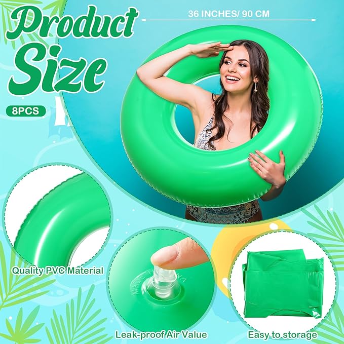 8 Pcs Large Inflatable Pool Float 36 Inches Swimming Ring Pool Floats Adult Inflatable Tube for Summer Vacation Beach River Bachelorette Wedding Party Supplies