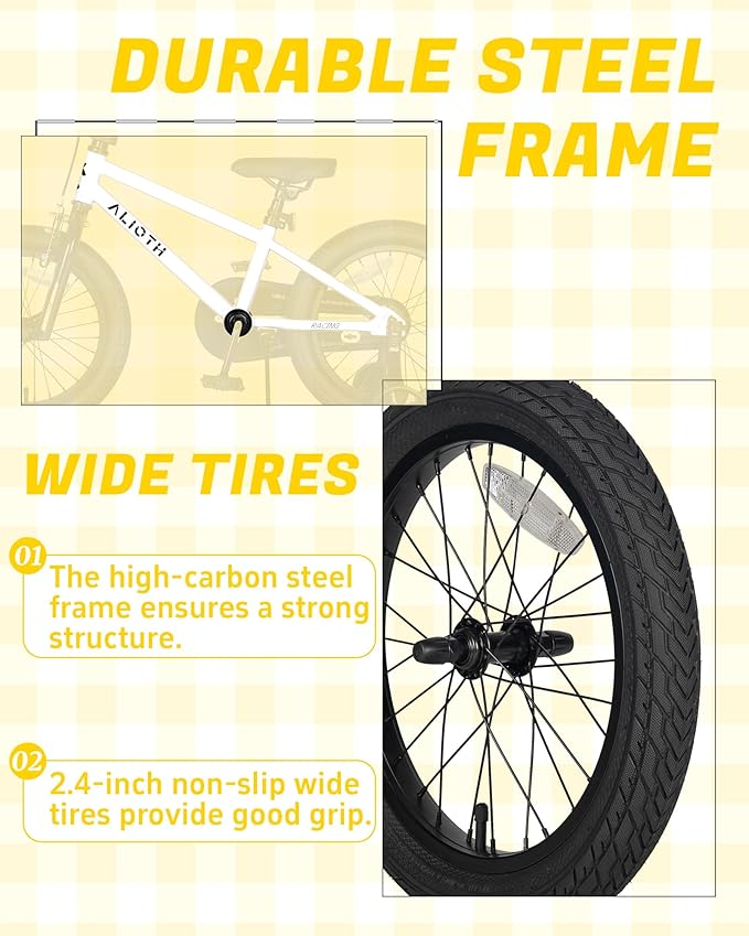 12 14 16 20 Inch Kids Bike BMX Style Bicycle with Training Wheels for 2-14 Years Old Toddlers Boys Girls Coaster Brake Multiple Colors