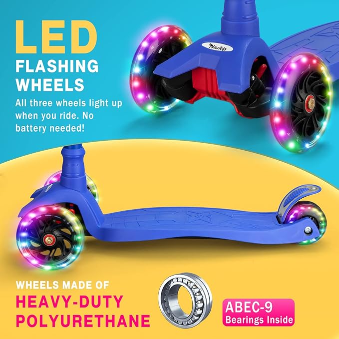 Scooters for Kids Ages 3-5, Kick Scooter for Boys Girls, 4 Adjustable Height, AEBC-9 Bearing, 3 Light Up Wheels, Lean to Steer, Outdoor Activities for Toddlers from 3 to 12 Years Old, Deep-Black