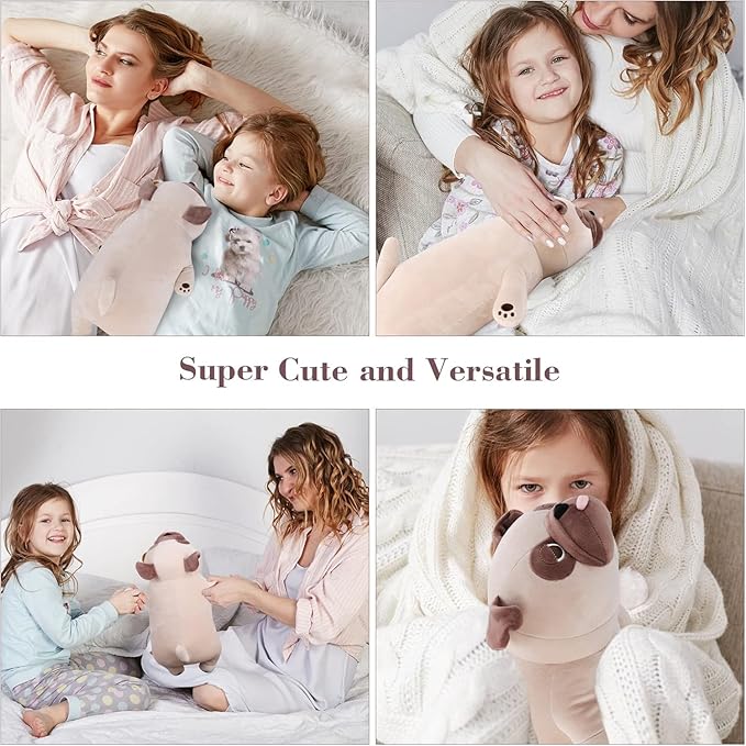 Pug Weighted Stuffed Animals - 21 Inch 3.5 Pounds Weighted Plushies Pug - Big Bulldog Plush Stuffed Animals Pillow - Cute Plush Toys Gifts for Kids & Adults