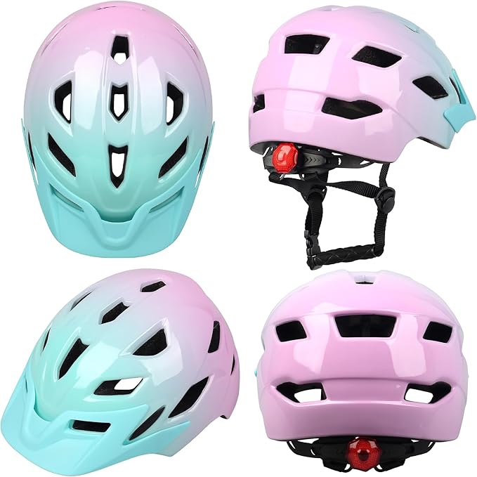 Kids Bike Helmet,Bavilk Kids Boys Girls Bike Helmets with LED Light Detachable Visor Children Youth Teen Multi-Sport for Skating Cycling Scooter Skateboard Adjustable & Lightweight 19.7"-22.4"