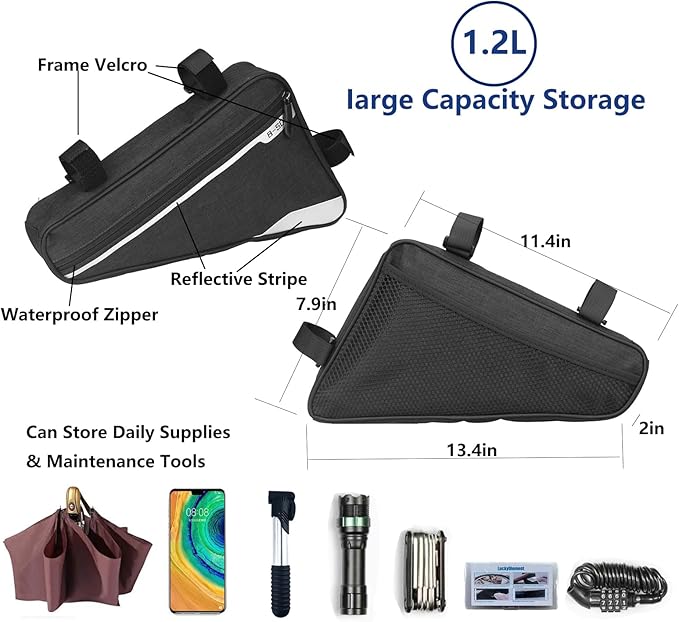 Bike Repair Kit,Mini Bicycle Pump, Bike Tire Repair Tool Kit Contains 16-in-1 Tool, Water-Resistant Bike Triangle Pouch, Used for Mountain Bike and Road Bike.