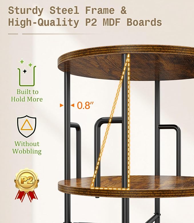 5 Tier Rotating Bookshelf Tower Round,Tall Floor Standing Spinning Bookshelf Tower Anti-Tipping Design,Metal & Wood Revolving Bookcase Stackable Space Saving for Small Spaces,Study,Living Room,Bedroom