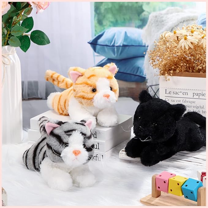 3 Pcs 9 Inch Cat Stuffed Animal Plush Gift Operation Christmas Cute Kitten Plush Toys Small Cat Stuffed Animal Sleeping Gifts for Boys Girls Pet Party Favors(Stylish Style)