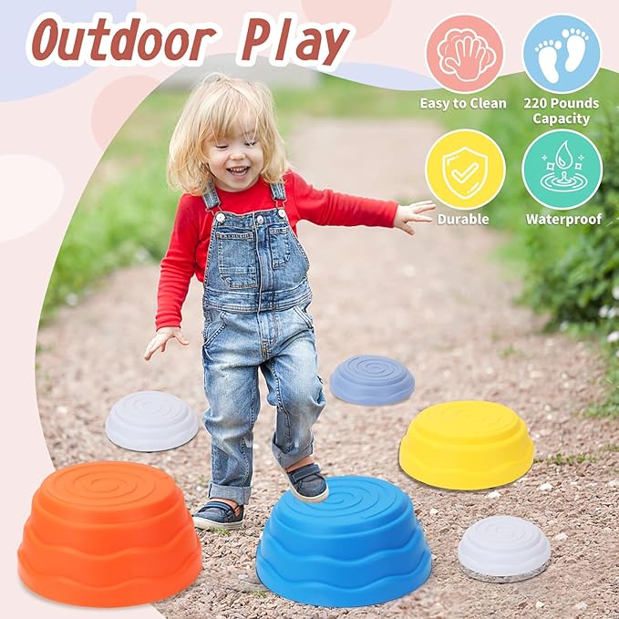 Stepping Stones for Kids, 6 Pcs Non-Slip Toddler Balance Stone Indoor & Outdoor, Sensory Stepping Stones for Toddlers 1-3, Toddler Obstacle Coordination Game Toys
