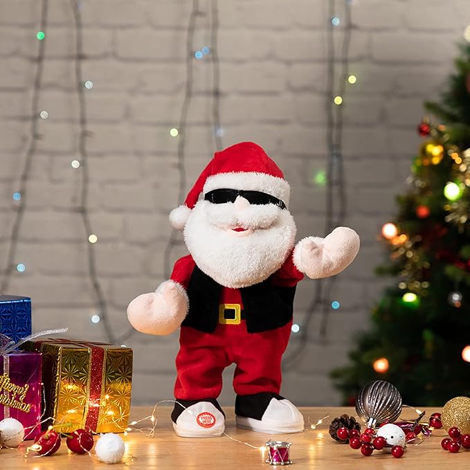 HollyHOME Animated Santa Claus Plush Christmas Singing Dancing Santa Claus Doll Xmas Musical Toy Gift for Kids 14 inch