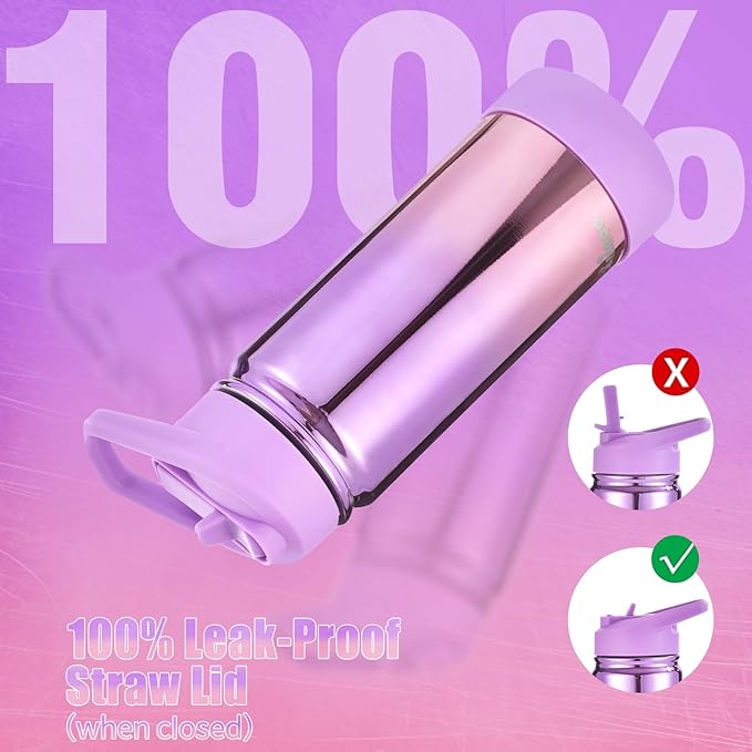 Mininoo Kids Water Bottle, Girls Water Bottles for School, 16oz Metal Water Bottle Kids with Straw Lid