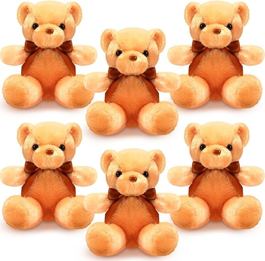 HyDren 6 Pcs Bear Stuffed Animal Plush Toys Soft Plush Dolls Bear Sleeping and Playing Toys for Baby Shower Decoration Boy(Short Plush,Brown)