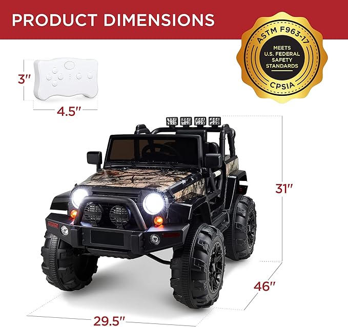 Best Choice Products Kids 12V Ride On Truck, Battery Powered Toy Car w/Spring Suspension, Remote Control, 3 Speeds, LED Lights, Bluetooth - Camouflage