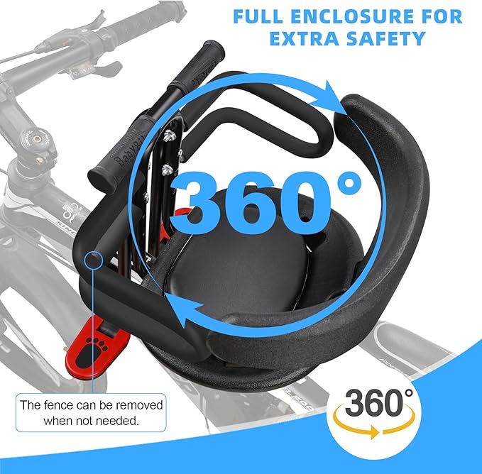 Toddler Bike Seat,1-3 Years Old Front Kids Bike Seat, Baby Bike Seat With Full Surround Guardrail, Safety Handle and Comfortable Pedals, Easy and Quick Installation of Toddler Bike Seat for Adult Bike