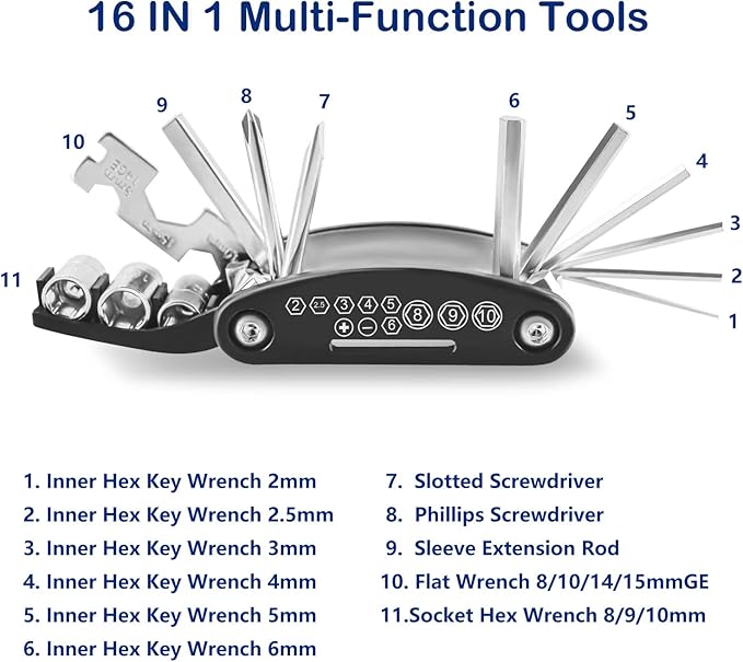 Bike Repair Kit,Mini Bicycle Pump, Bike Tire Repair Tool Kit Contains 16-in-1 Tool, Water-Resistant Bike Triangle Pouch, Used for Mountain Bike and Road Bike.