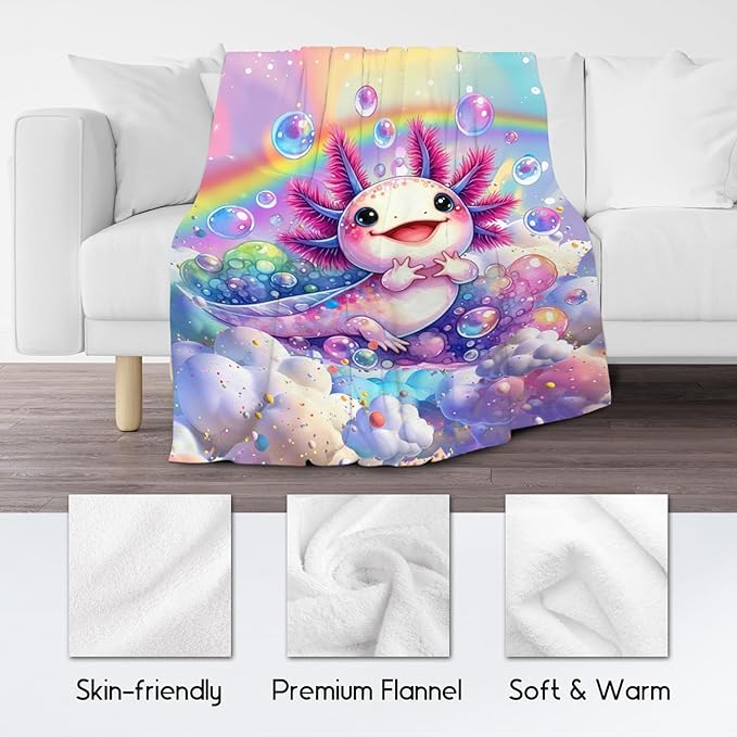 Axolotl Blanket Gifts Girls Blankets for Kids - 60x80 Inches Soft Cute Throw for Toddler