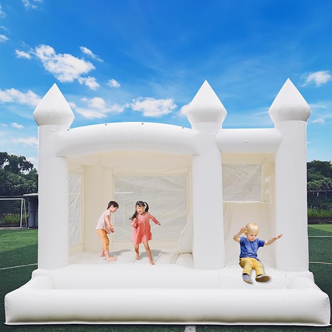 13FTx13FT 100% PVC White Inflatable Bounce House Wedding, Birthday Bounce House A Large Castle Themed Kids Trampoline and an Inflatable Bounce Party(Including Blower)