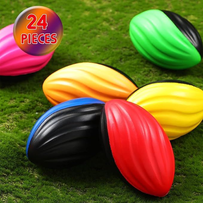 Jerify 24 Pack Foam Footballs 5 inch Bulk Mini Spiral Football Toys Easy Grip Waterproof Small Soft Emulation Foam Footballs for Kids Toddler Indoor Outdoor Play Game Football Party Favors