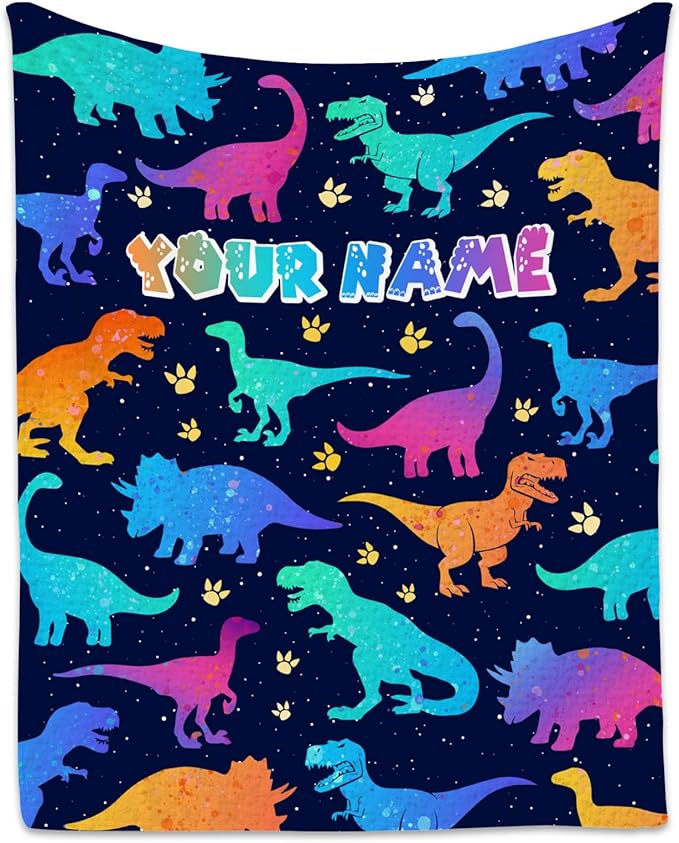Personalized Kids Blanket, Kids Dinosaur Blanket for Boys, Dinosaur Gifts for Children Adults, 50"x60" Custom Flannel Throw for Couch Sofa Bed, Soft Fuzzy Cozy Girls Gifts Room Decor