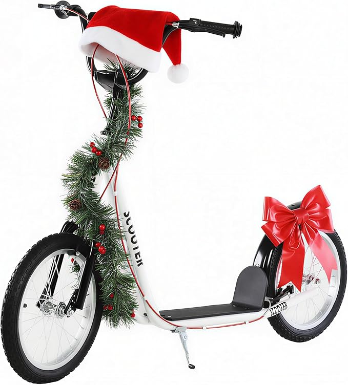 Aosom Youth Scooter Kick Scooter for Kids 5+, Max Load 220 LBS., with Adjustable Handlebar, 16" Inflatable Wheels, Dual Brakes