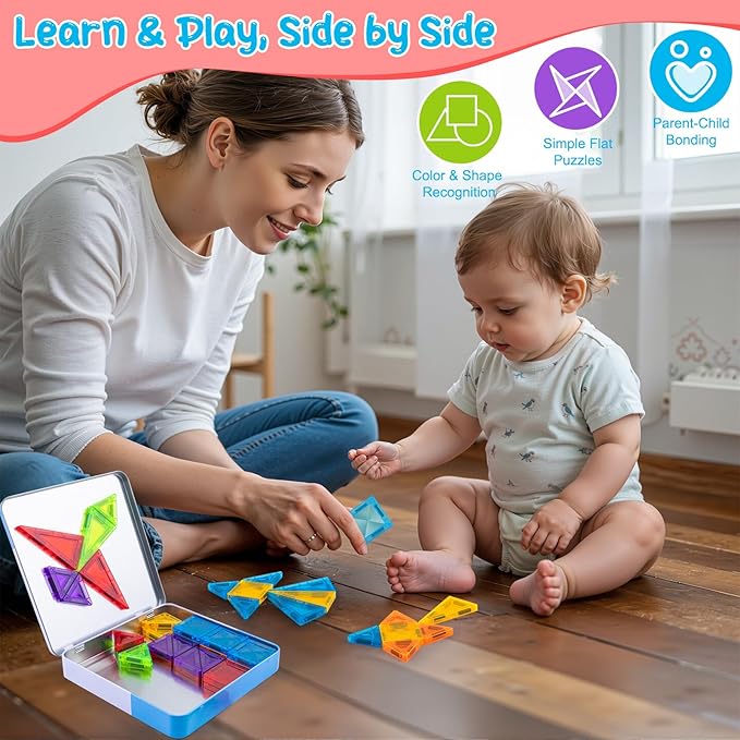 Stocking Stuffer Kid Magnetic Tiles Travel Toys for Toddler, Magnetictile Block Airplane Car Road Trip Travel Activities Essential, Preschool Educational STEM Learning Sensory Toy, Gift for 3-4-5-7-8