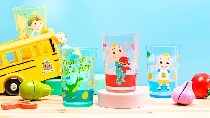 Zak Designs CoComelon Nesting Tumbler Set Includes Durable Plastic Cups with Variety Artwork, Fun Drinkware is Perfect for Kids (14.5 oz, 4-Pack, Non-BPA)