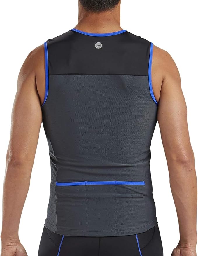 Zoot Men’s Core Tri Tank, Performance Triathlon Race Tank Top, UPF 50+ Fabric, Rear Pockets, Mesh Panels, & Cam Lock Zipper