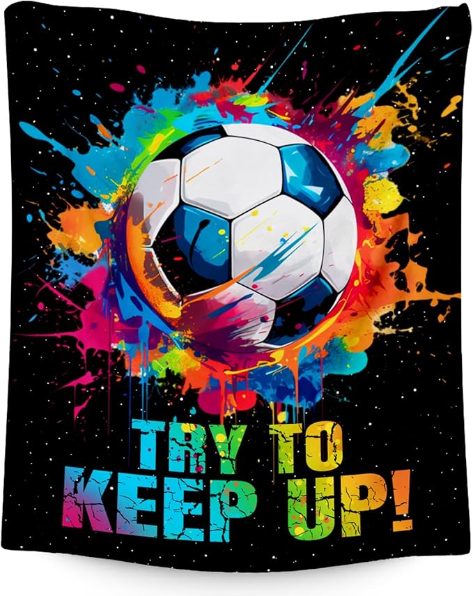 Soccer Gifts for Boys, Soccer Blanket Gift for Sport Lovers, Flannel Throw Blankets for Kids Girls Teens, Sports Decorations for Room Team Player (Colorful, 60x80 Inch)