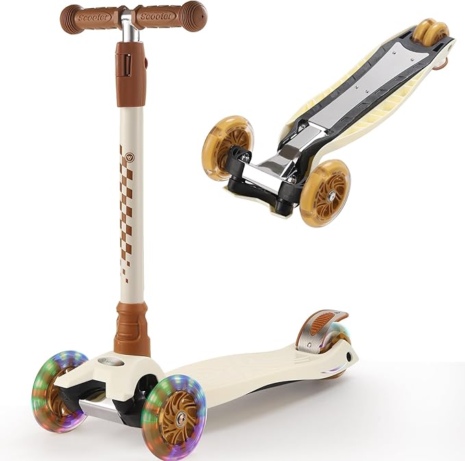 3 Wheel Scooter for Kids Ages 6-12,Kids Scooter with Light Up Wheels, Sturdy Deck Design, and 4 Height Adjustable Suitable for Kid Ages 3-12
