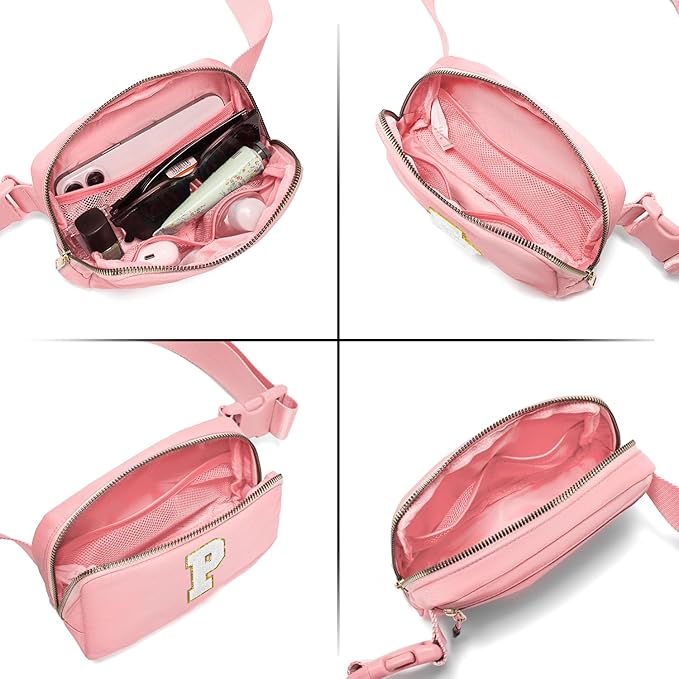 Gitus Birthday Gifts for 8 9 10 11 12 13 Year Old Girls Personalized Fanny Pack Crossbody Bags with Initial Letter Patch Belt Bag for Teen Girls Cute Trendy Stuff Travel Essentials (LightPink-P)