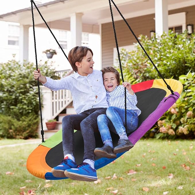 Costzon 60'' Giant Waterproof Platform Saucer Tree Swing Set, 700 lb Weight Capacity, Outdoor Saucer Tree Swing with Adjustable Hanging Ropes, Swing for Children Park Backyard (Multicolor)