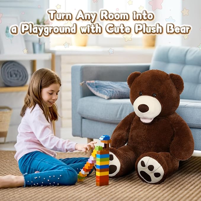 MorisMos Giant Teddy Bear, 39inch Large Stuffed Animals with Big Footprints Plush Stuffed Bears Gift for Kids, Dark Brown