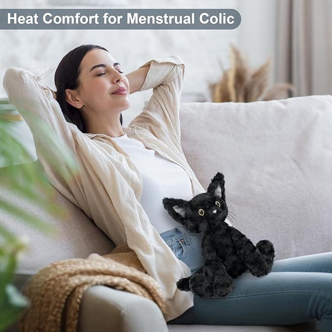 Coolable & Heatable Cat Stuffed Animals, Microwavable Heating Pad for Period Discomfort, Lavender Scent Cat Plush, Black Cat Plush Gift for Kids & Aldults